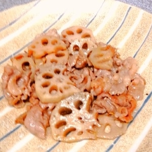 豚もも肉とレンコンの甘辛炒め